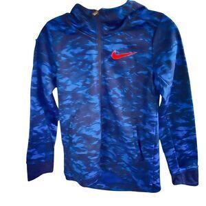 Nike Full Zip Hooded Pockets Banded Sleeve Blue 858044-429 Boys Sweater Size L